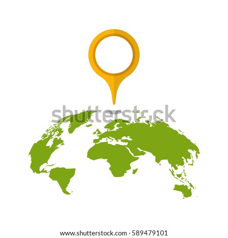 Curved travel map. Marker location on a global map. Flat vector illustration.