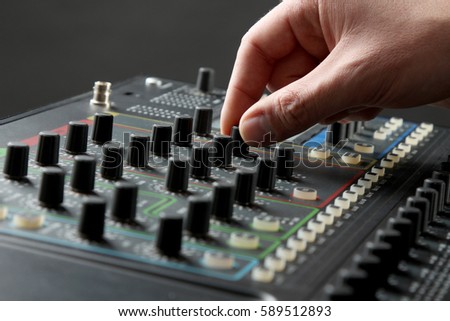 sound mixer control panel  on black background