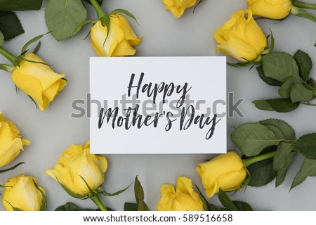 Mother's day hand written message with yellow rose flowers