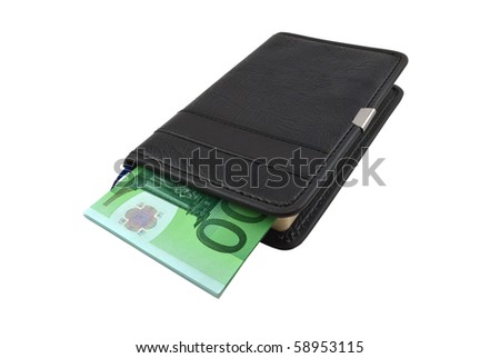 Notebook and Euro banknotes money on a white background
