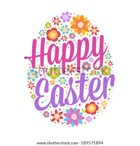 Vector stock of happy easter greetings lettering with colorful flowers background
