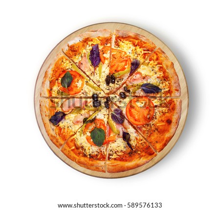 Pizza with bacon, This picture is perfect for you to design your restaurant menus. Visit my page. You will be able to find an image for every pizza sold in your cafe or restaurant. 