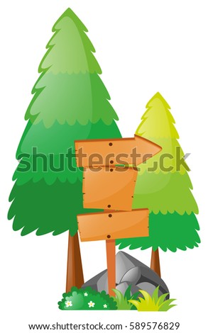 Wooden board and pine trees illustration