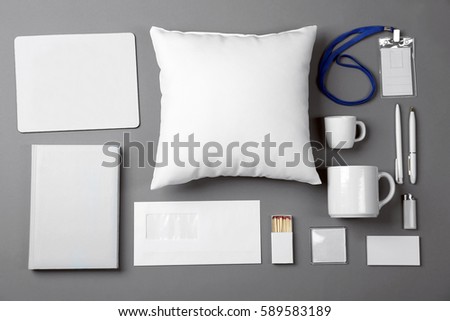 Set of blank items for branding on grey background