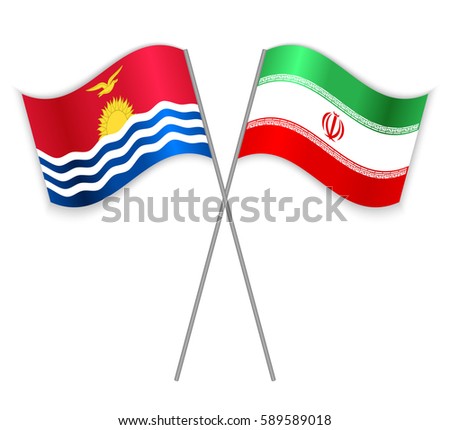 I-Kiribati and Iranian crossed flags. Kiribati combined with Iran isolated on white. Language learning, international business or travel concept.