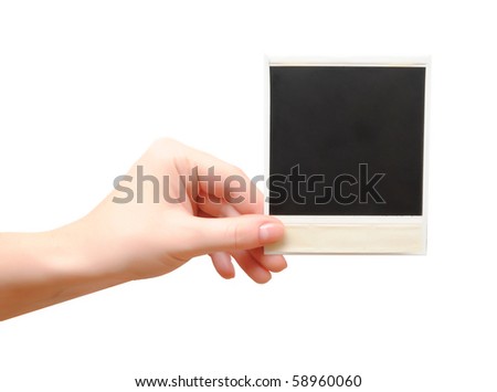 hand holding photo frame isolated on white