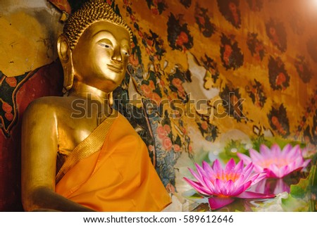 Buddha statues in Buddhist main ordination hall part in Wat Arun buddhist temple in Bangkok, Thailand