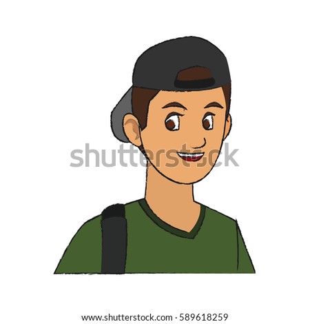 handsome young man with backwards baseball hat icon image 