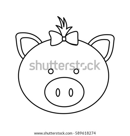figure face pig ribbon bow head icon, vector illustration design