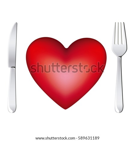 red heart with fork and knife icon, vector illustraction design