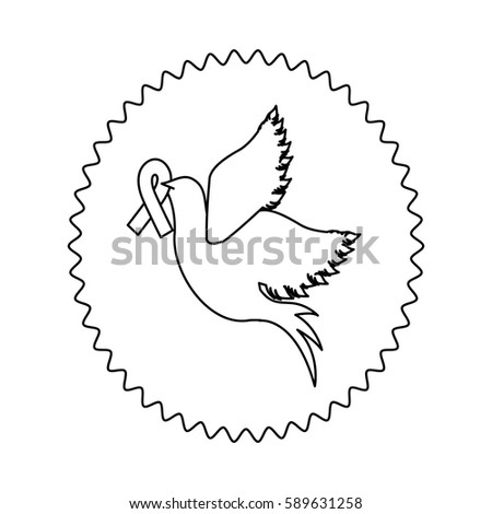 symbol dove with breast cancer ribbon in the peak, vector illustration