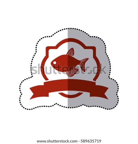 sticker sticker heraldic borders with fish and label vector illustration