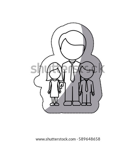 contour man with his children icon, vector illustraction design