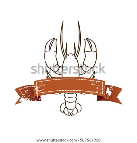 silhouette lobster with old ribbon vector illustration