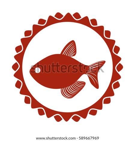 red stamp border with fish vector illustration vector illustration