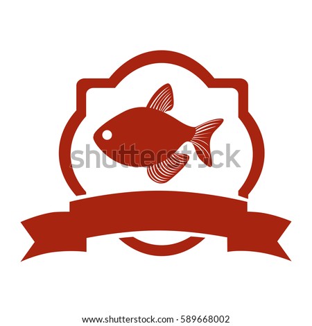 sticker heraldic borders with fish and label vector illustration