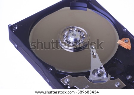 Internal view of computer hard disk isolated on white background