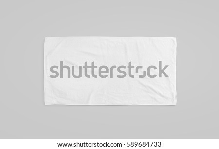 Black white soft beach towel mockup. Clear unfolded wiper mock up laying on the floor. Shaggy fur bath textured jack-towel top view. Domestic cloth kitchen overlay template ready for print.. Royalty-Free Stock Photo #589684733