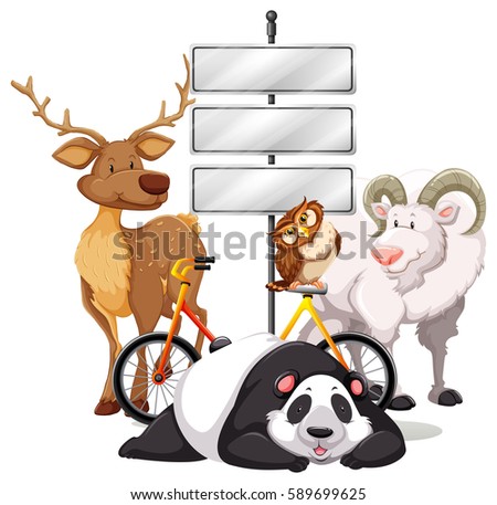 Metal plates on the pole with animals illustration