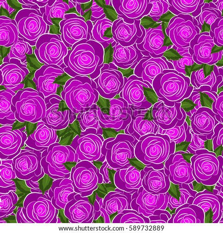 Beautiful abstract decorative rose flowers in magenta colors. Vector watercolor seamless pattern.