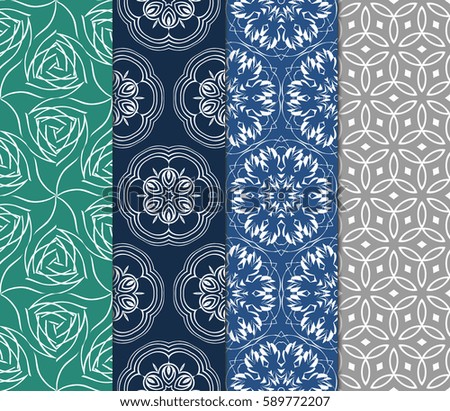 seamless ornamental pattern set. Floral geometric style. Vector illustration. For interior design, fabric print, page fill, wallpaper, textile