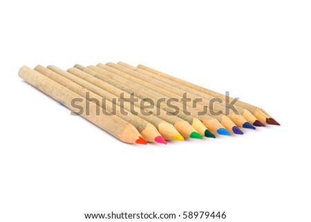 Wooden color pencils isolated on a white background