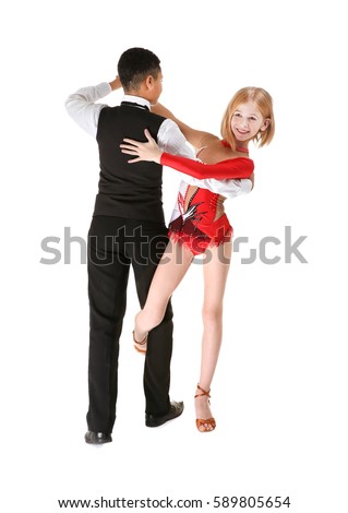 Cute dancing children on white background