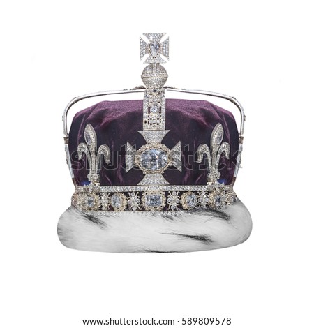 Royal crown with jewels isolated on white. Royalty-Free Stock Photo #589809578