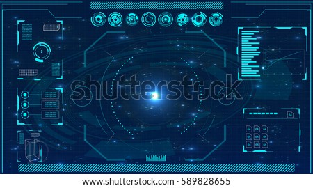 Radar screen. Vector illustration for your design. Technology background. Futuristic user interface. HUD. Royalty-Free Stock Photo #589828655