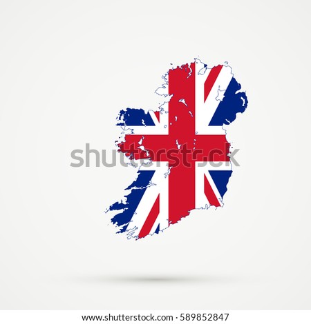 Ireland map in United Kingdom flag colors, editable vector.