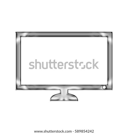 Silver Chrome Television Icon Shiny Metallic Modern TV Screen Symbol Glossy Metal Illustration Isolated on White Background.  Includes Clipping Path for Isolation.