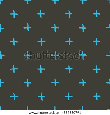 Seamless black and blue loose hand drawn cross pattern vector