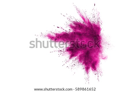 Pink powder explosion on white background. Paint Holi. Royalty-Free Stock Photo #589861652
