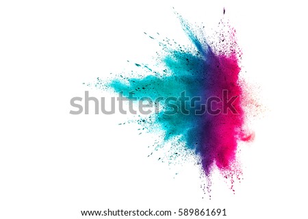 Colorful powder explosion on white background. Colorful dust explode. Paint Holi. Royalty-Free Stock Photo #589861691