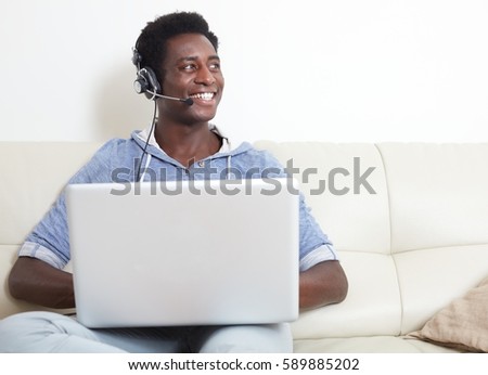 black man listening music.