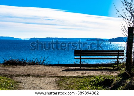 Expand Your Horizon: A place to sit in wonder at the Puget Sound beyond. Royalty-Free Stock Photo #589894382