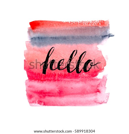 Hand drawn watercolor background. Abstract design in blue, grey and red colors. 