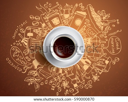 Morning coffee break doodle concept Royalty-Free Stock Photo #590000870
