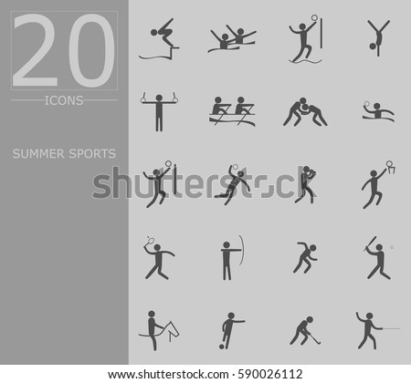 Paris 2024 vector set of olympic summer sports icons. Silhouette sport signs collection. Indoor and outdoor activities, single and team sport included. Graphic illustration clip art for design, web