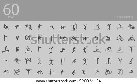 Paris 2024 vector set of summer sport icons. Flat pictograms collection. Indoor and outdoor activities, single and team sport included. Graphic illustration clip art for design, mobile, web, print