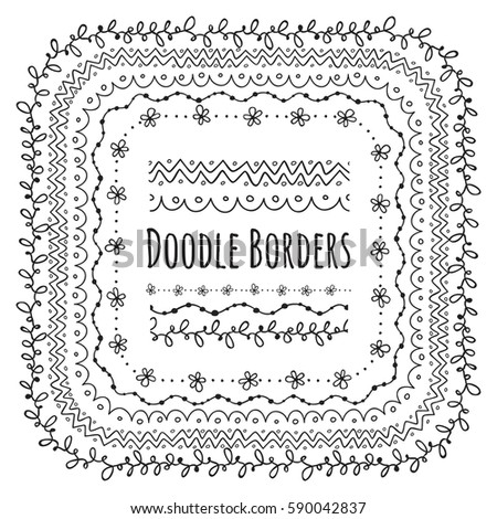 Set of doodle decorative borders
