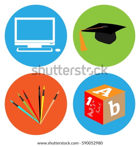 Set of different school icons on stickers, Vector illustration