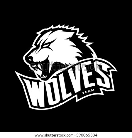 Furious wolf sport mono vector logo concept isolated on white background. Professional predator team pictogram design. Premium quality wild animal t-shirt tee print illustration.