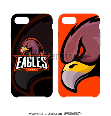 Furious eagle sport vector logo concept smart phone case isolated on white background. Professional team pictogram design. Premium quality wild bird artwork cell phone cover illustration.