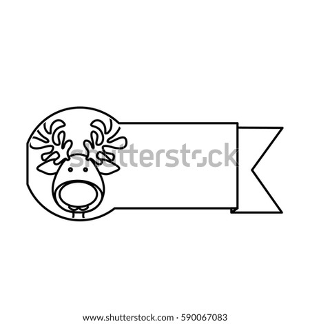 silhouette ribbon with face reindeer christmas animal vector illustration