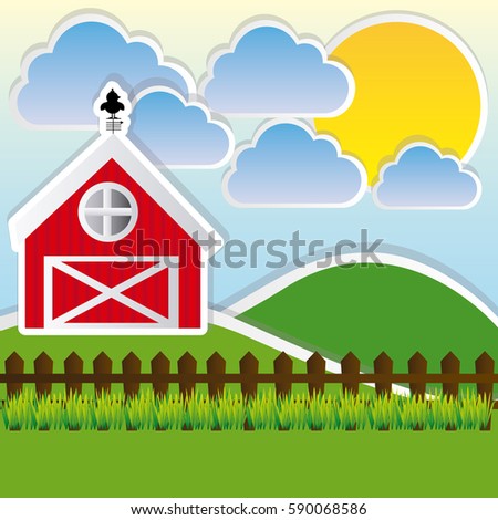 color landscape of farm and cute field vector illustration