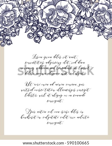 Vintage delicate invitation with flowers for wedding, marriage, bridal, birthday, Valentine's day.