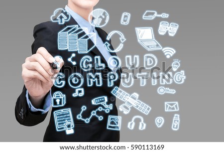 Young Smart business woman writing cloud computing idea concept.