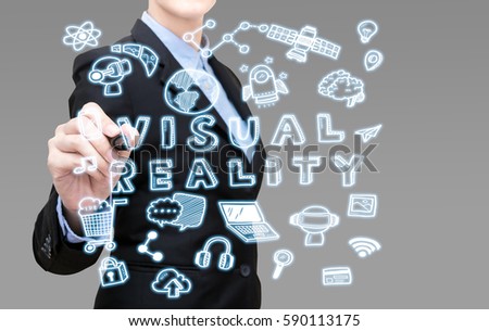 Young Smart business woman writing visual reality idea concept for future for network