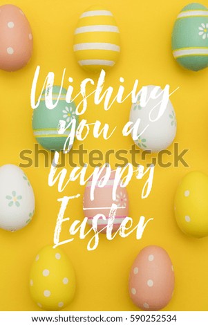 Seasonal Easter message with decorated Easter eggs 